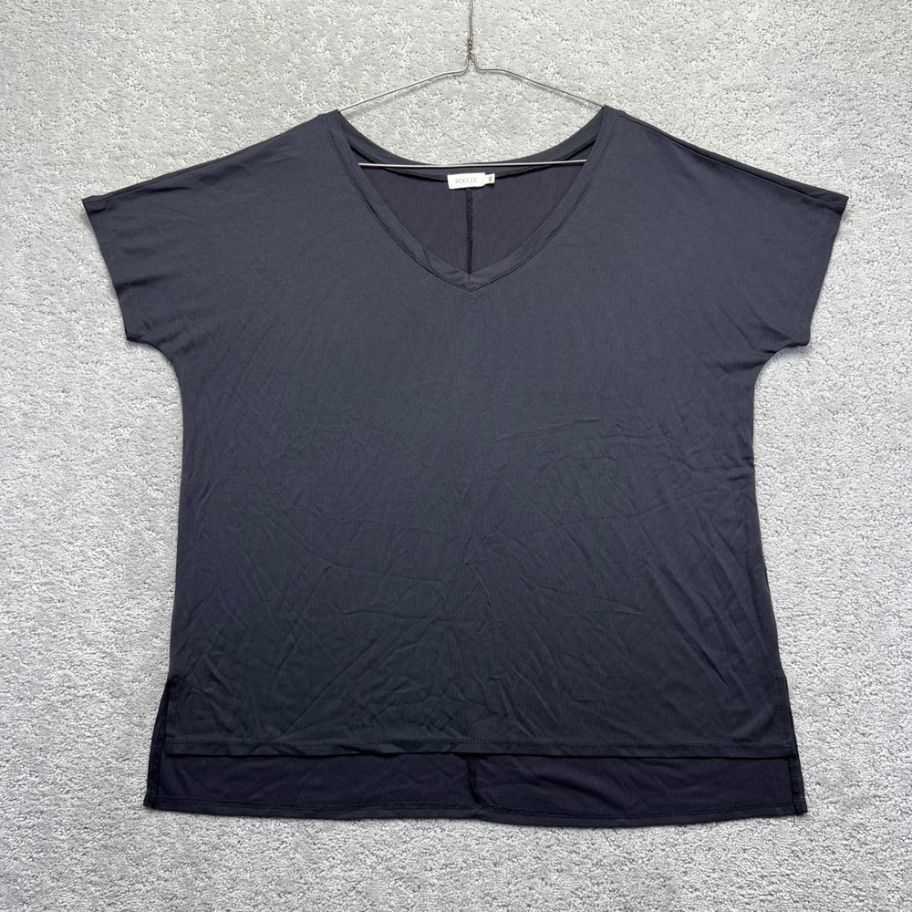 Roolee T-Shirt Womens XL Dark Grey Ribbed V-Neck High Low Modal Stretch USA Made